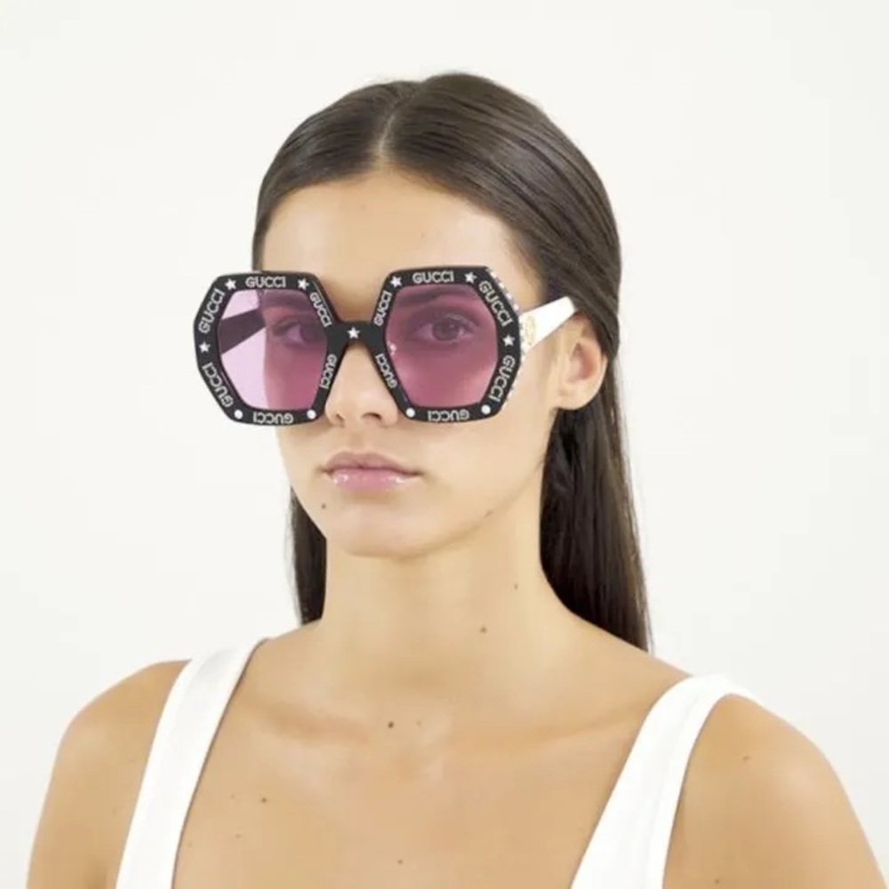 AUTHENTIC GUCCI Sunglasses Hollywood Forever Black Ivory Pink Crystal